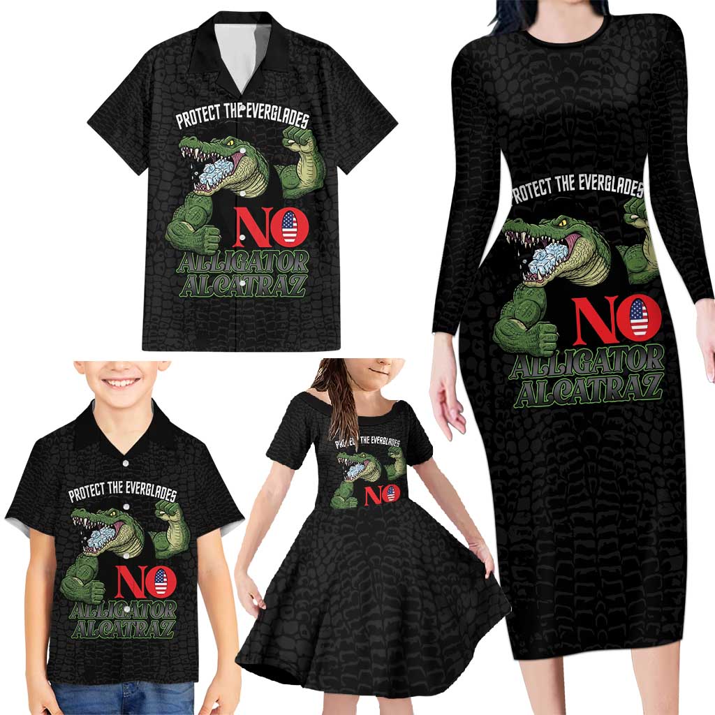 Protect The Everglades Family Matching Long Sleeve Bodycon Dress and Hawaiian Shirt Gator No Alligator Alcatraz - Wonder Print Shop