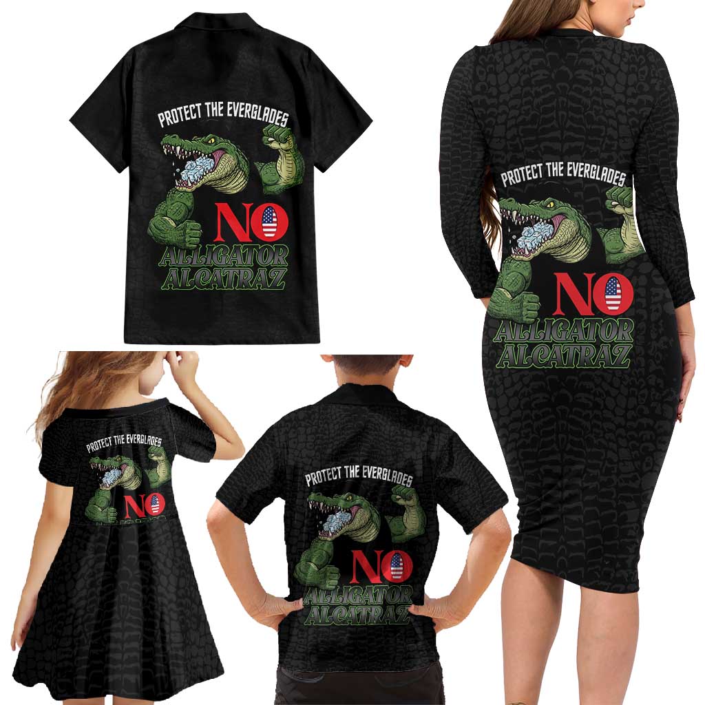 Protect The Everglades Family Matching Long Sleeve Bodycon Dress and Hawaiian Shirt Gator No Alligator Alcatraz - Wonder Print Shop