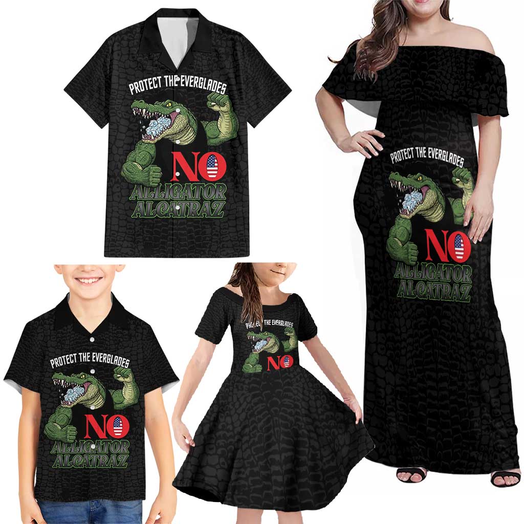 Protect The Everglades Family Matching Off Shoulder Maxi Dress and Hawaiian Shirt Gator No Alligator Alcatraz - Wonder Print Shop