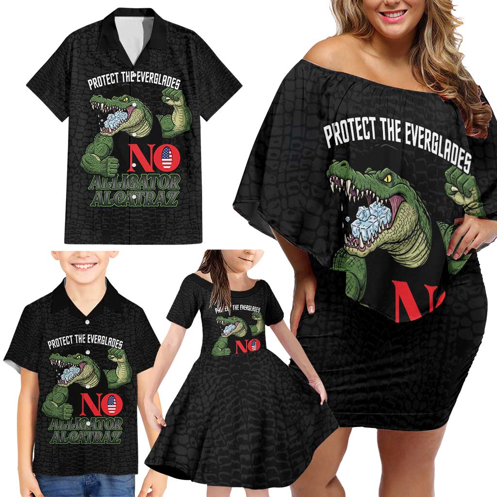 Protect The Everglades Family Matching Off Shoulder Short Dress and Hawaiian Shirt Gator No Alligator Alcatraz - Wonder Print Shop