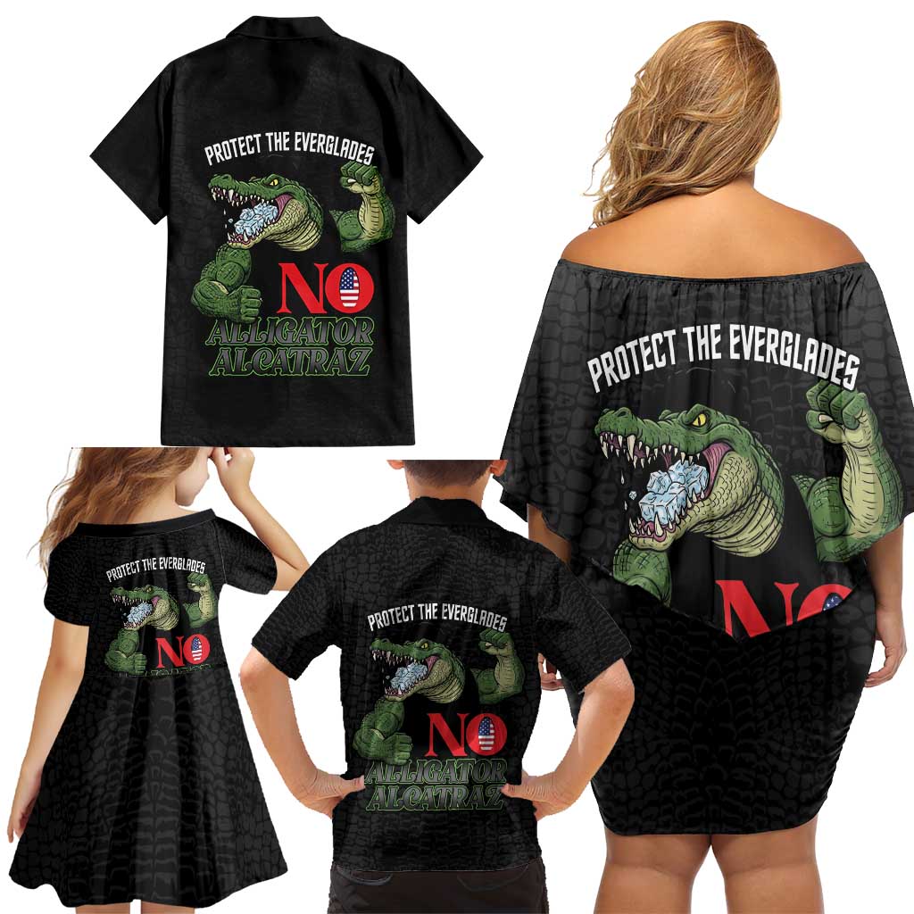 Protect The Everglades Family Matching Off Shoulder Short Dress and Hawaiian Shirt Gator No Alligator Alcatraz - Wonder Print Shop