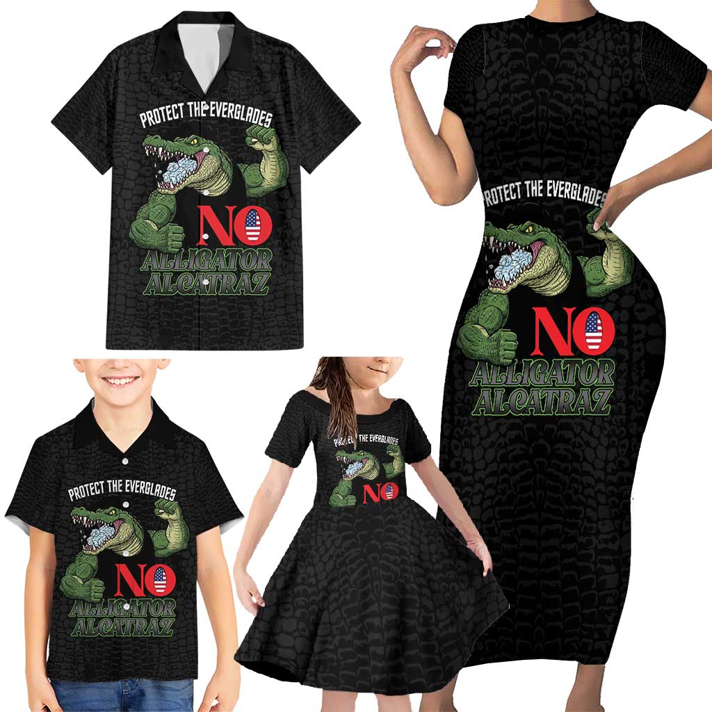 Protect The Everglades Family Matching Short Sleeve Bodycon Dress and Hawaiian Shirt Gator No Alligator Alcatraz - Wonder Print Shop