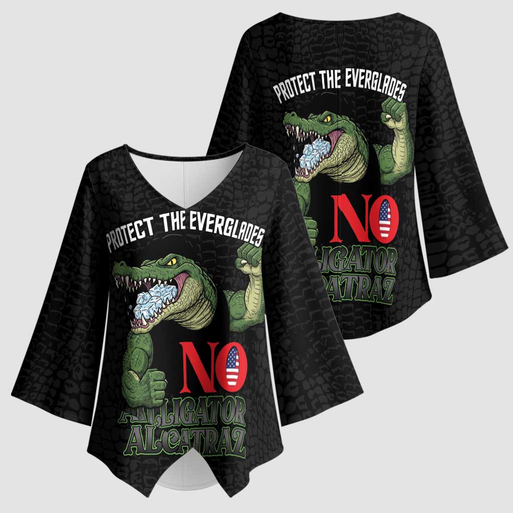 Protect The Everglades Kimono Sleeve Blouse Gator No Alligator Alcatraz - Wonder Print Shop