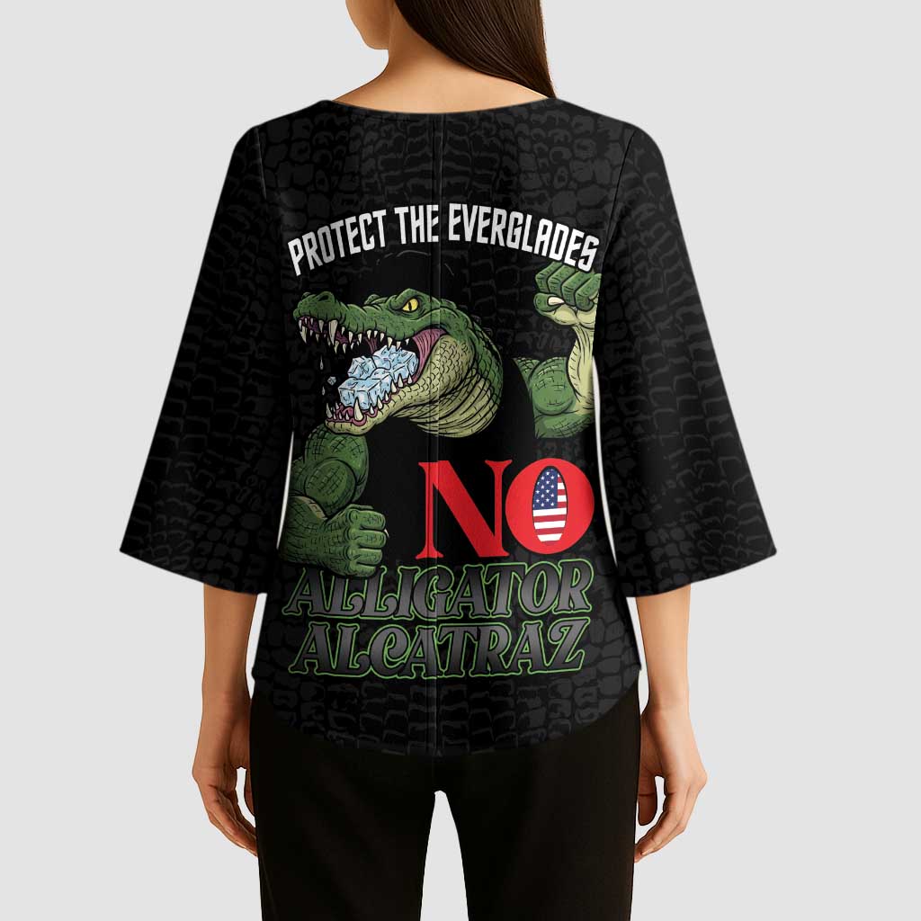 Protect The Everglades Kimono Sleeve Blouse Gator No Alligator Alcatraz - Wonder Print Shop