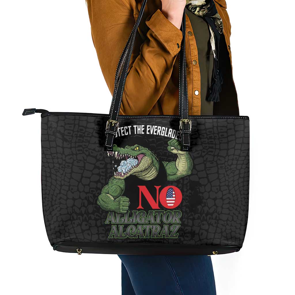 Protect The Everglades Leather Tote Bag Gator No Alligator Alcatraz - Wonder Print Shop