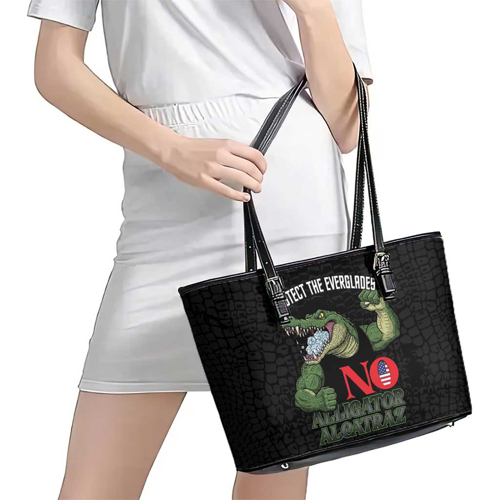 Protect The Everglades Leather Tote Bag Gator No Alligator Alcatraz - Wonder Print Shop