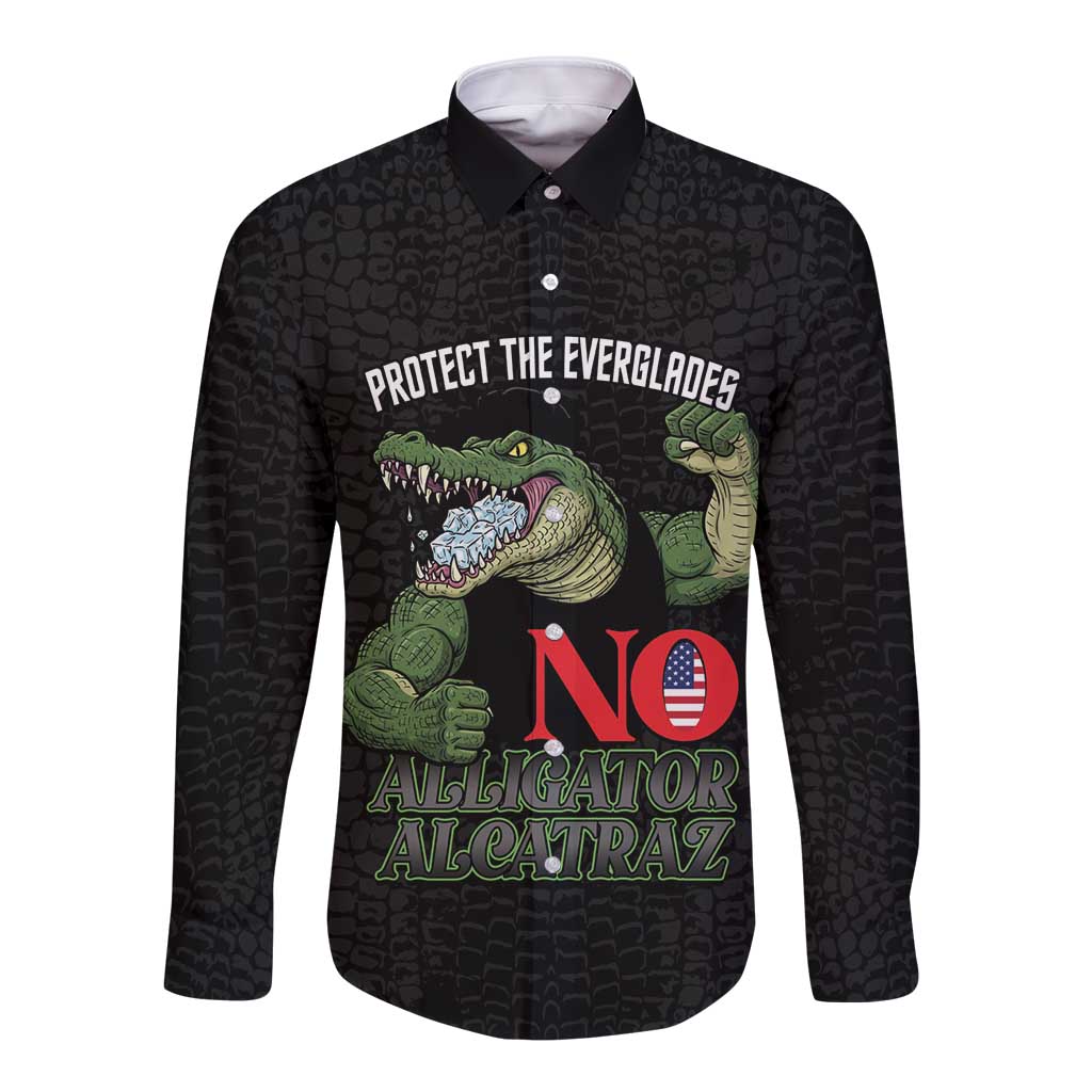 Protect The Everglades Long Sleeve Button Shirt Gator No Alligator Alcatraz - Wonder Print Shop