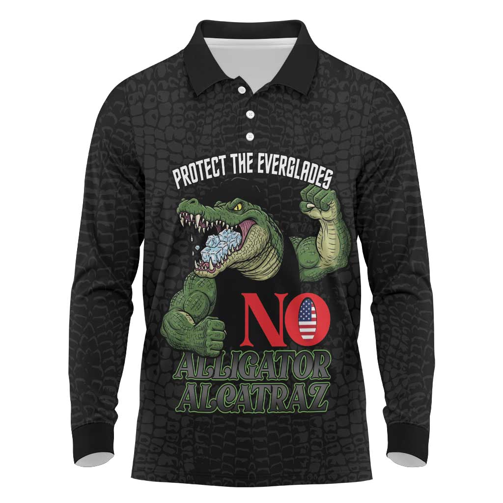Protect The Everglades Long Sleeve Polo Shirt Gator No Alligator Alcatraz - Wonder Print Shop