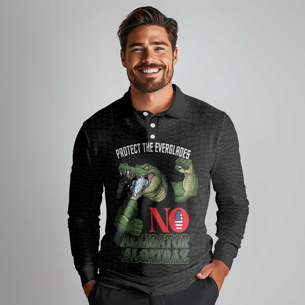 Protect The Everglades Long Sleeve Polo Shirt Gator No Alligator Alcatraz - Wonder Print Shop