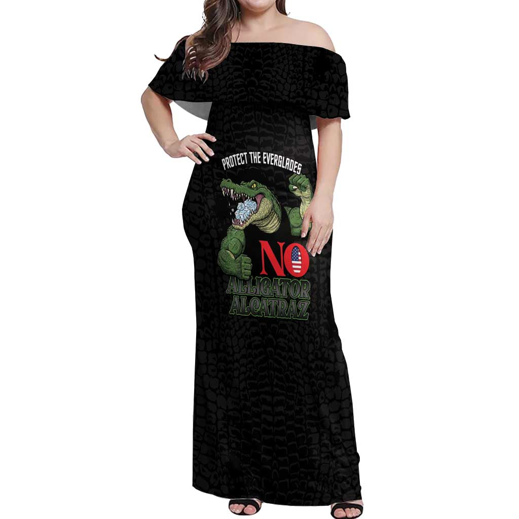 Protect The Everglades Off Shoulder Maxi Dress Gator No Alligator Alcatraz - Wonder Print Shop