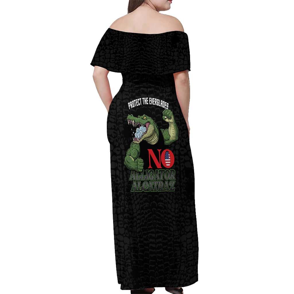 Protect The Everglades Off Shoulder Maxi Dress Gator No Alligator Alcatraz - Wonder Print Shop
