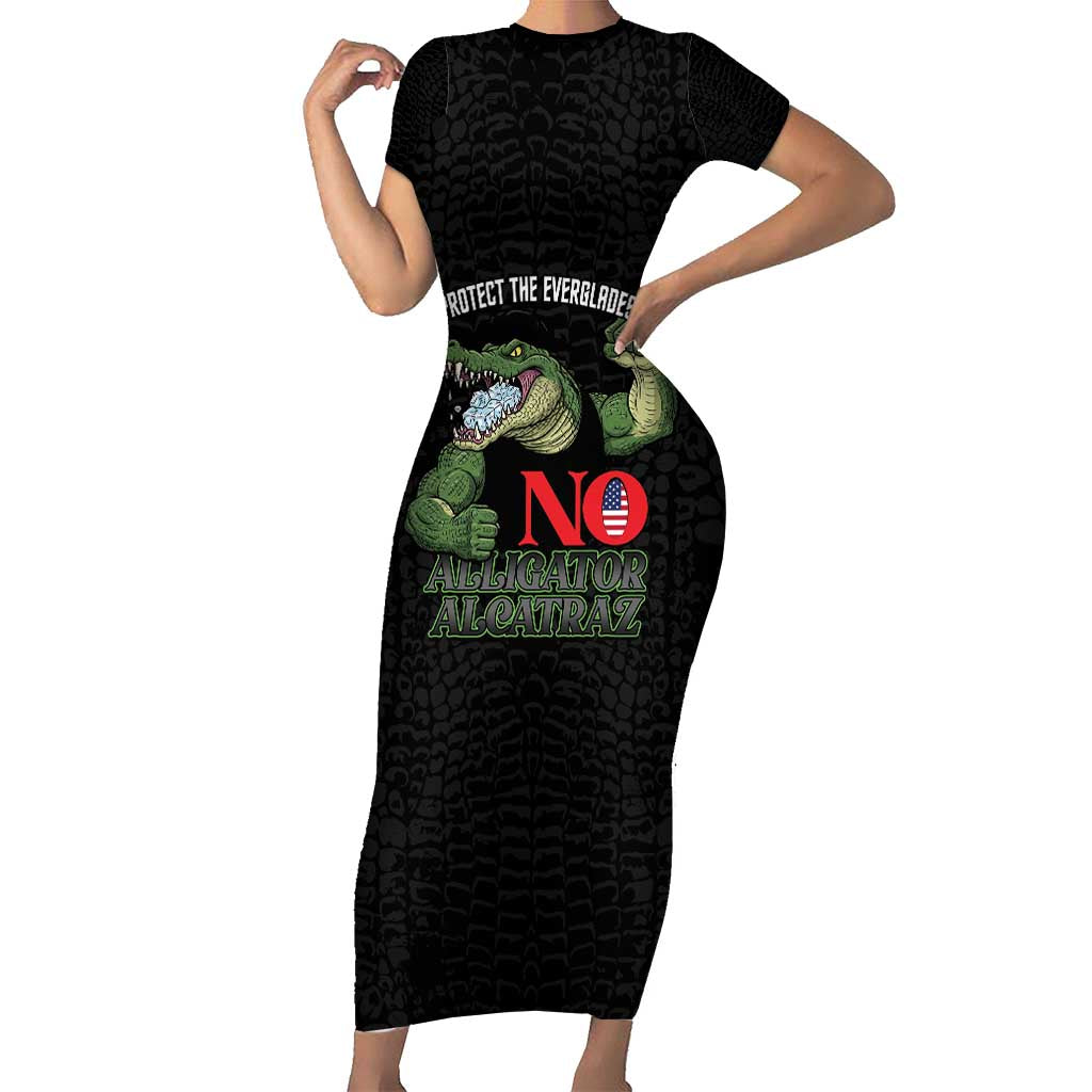 Protect The Everglades Short Sleeve Bodycon Dress Gator No Alligator Alcatraz - Wonder Print Shop