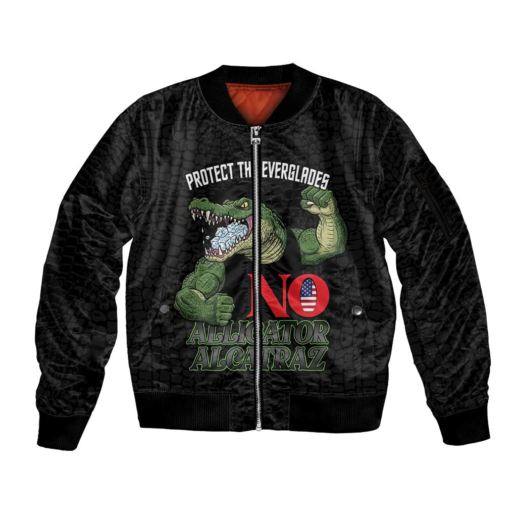 Protect The Everglades Sleeve Zip Bomber Jacket Gator No Alligator Alcatraz - Wonder Print Shop