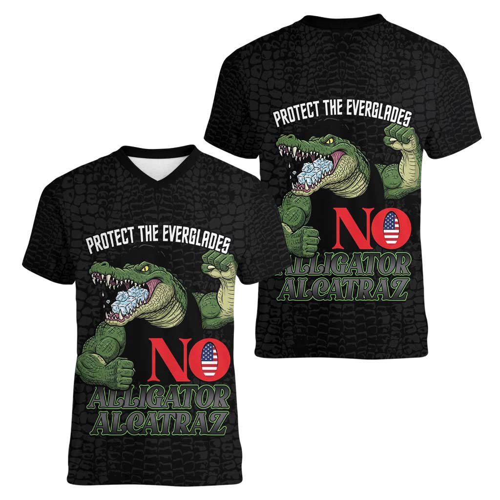 Protect The Everglades Women V-Neck T-Shirt Gator No Alligator Alcatraz - Wonder Print Shop