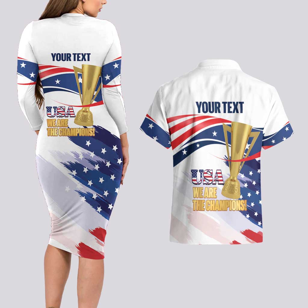 Personalized United States Soccer Couples Matching Long Sleeve Bodycon Dress and Hawaiian Shirt 2025 USA Champions - Wonder Print Shop