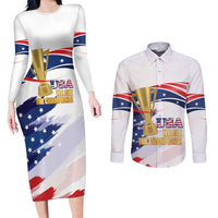 Personalized United States Soccer Couples Matching Long Sleeve Bodycon Dress and Long Sleeve Button Shirt 2025 USA Champions - Wonder Print Shop
