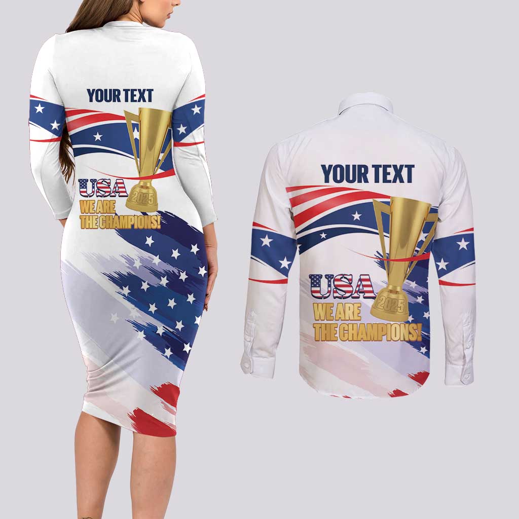 Personalized United States Soccer Couples Matching Long Sleeve Bodycon Dress and Long Sleeve Button Shirt 2025 USA Champions - Wonder Print Shop