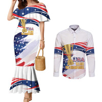 Personalized United States Soccer Couples Matching Mermaid Dress and Long Sleeve Button Shirt 2025 USA Champions - Wonder Print Shop