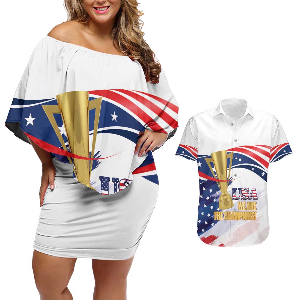 Personalized United States Soccer Couples Matching Off Shoulder Short Dress and Hawaiian Shirt 2025 USA Champions - Wonder Print Shop