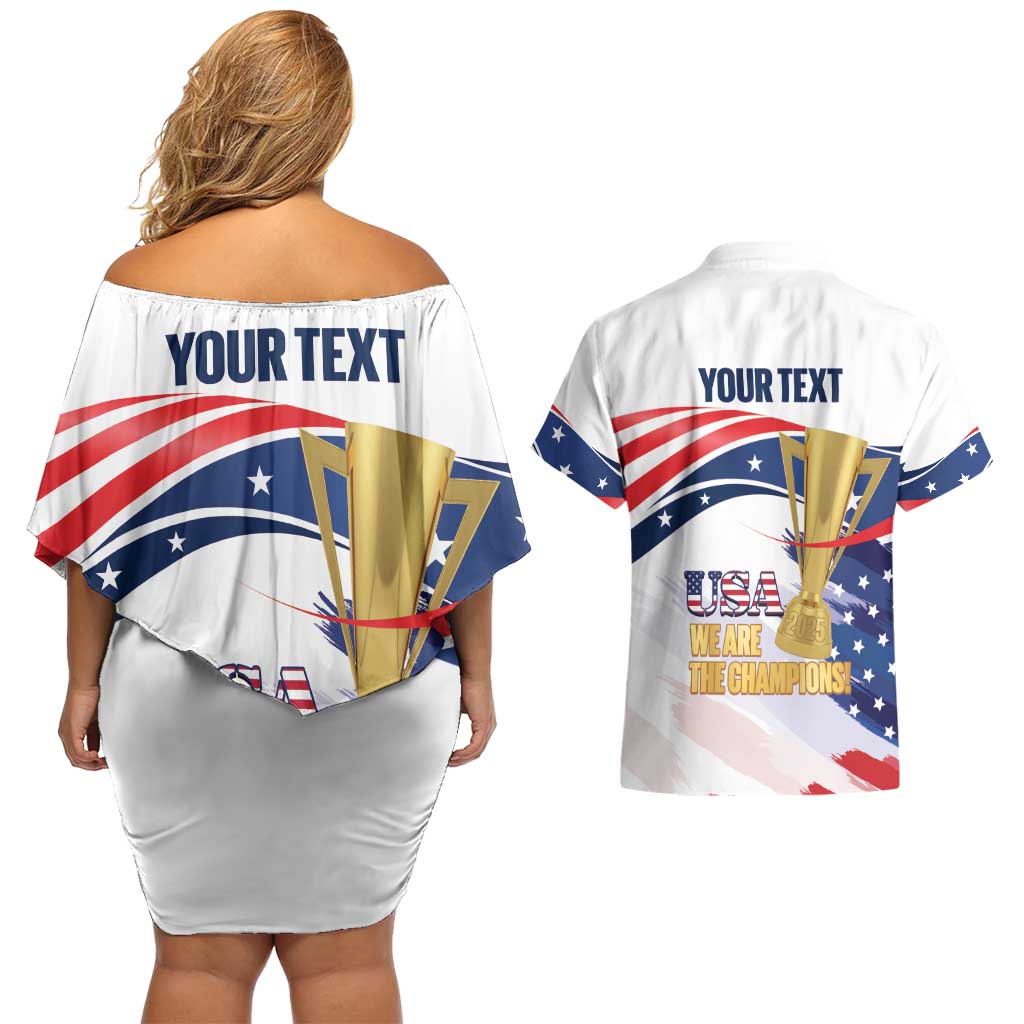 Personalized United States Soccer Couples Matching Off Shoulder Short Dress and Hawaiian Shirt 2025 USA Champions - Wonder Print Shop