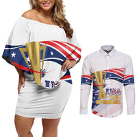 Personalized United States Soccer Couples Matching Off Shoulder Short Dress and Long Sleeve Button Shirt 2025 USA Champions - Wonder Print Shop