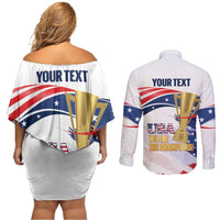 Personalized United States Soccer Couples Matching Off Shoulder Short Dress and Long Sleeve Button Shirt 2025 USA Champions - Wonder Print Shop