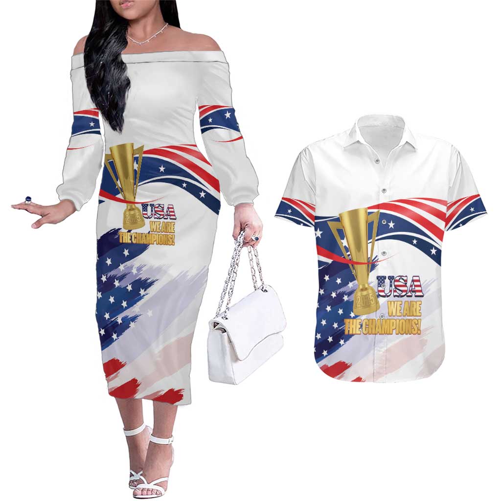 Personalized United States Soccer Couples Matching Off The Shoulder Long Sleeve Dress and Hawaiian Shirt 2025 USA Champions - Wonder Print Shop