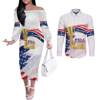 Personalized United States Soccer Couples Matching Off The Shoulder Long Sleeve Dress and Long Sleeve Button Shirt 2025 USA Champions - Wonder Print Shop