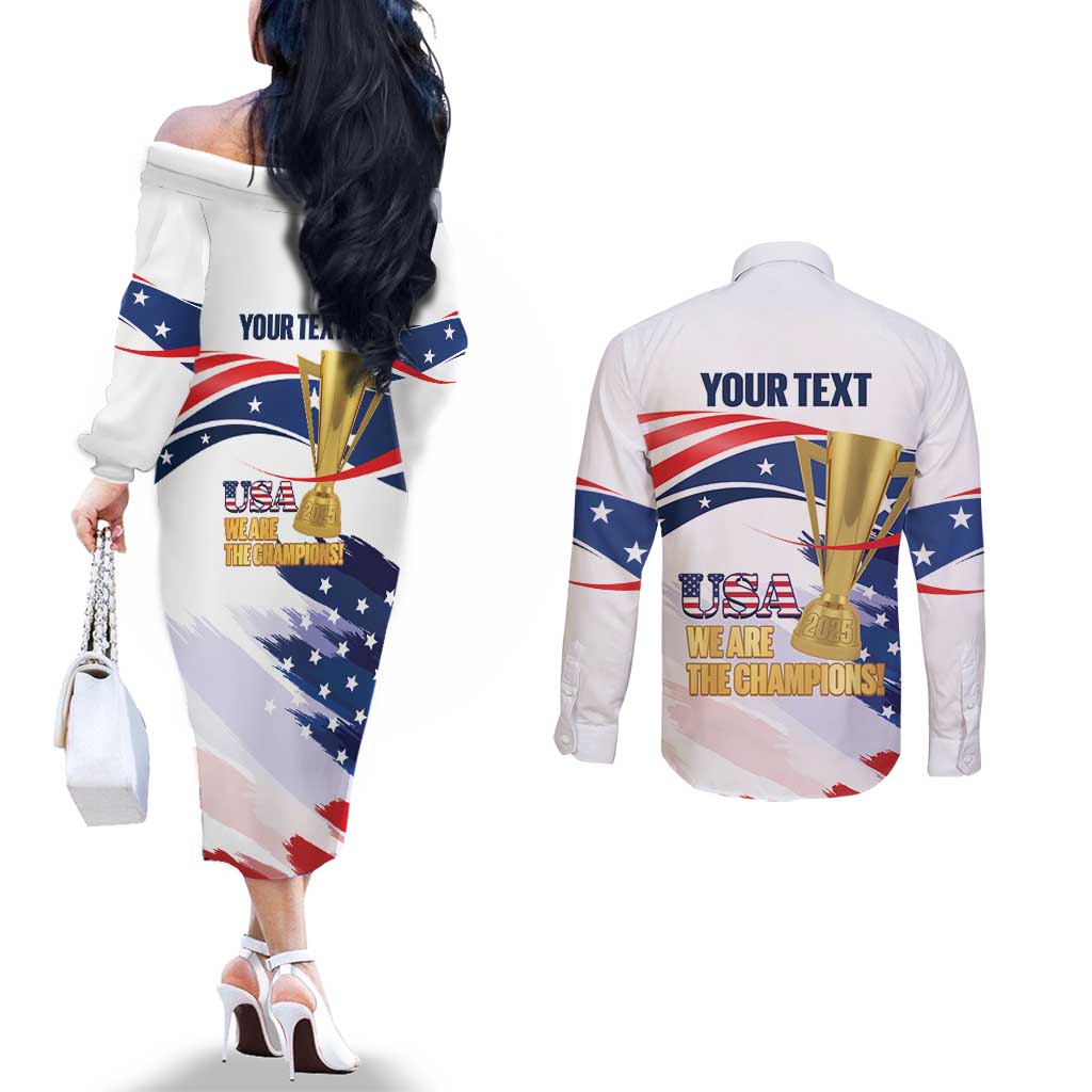 Personalized United States Soccer Couples Matching Off The Shoulder Long Sleeve Dress and Long Sleeve Button Shirt 2025 USA Champions - Wonder Print Shop