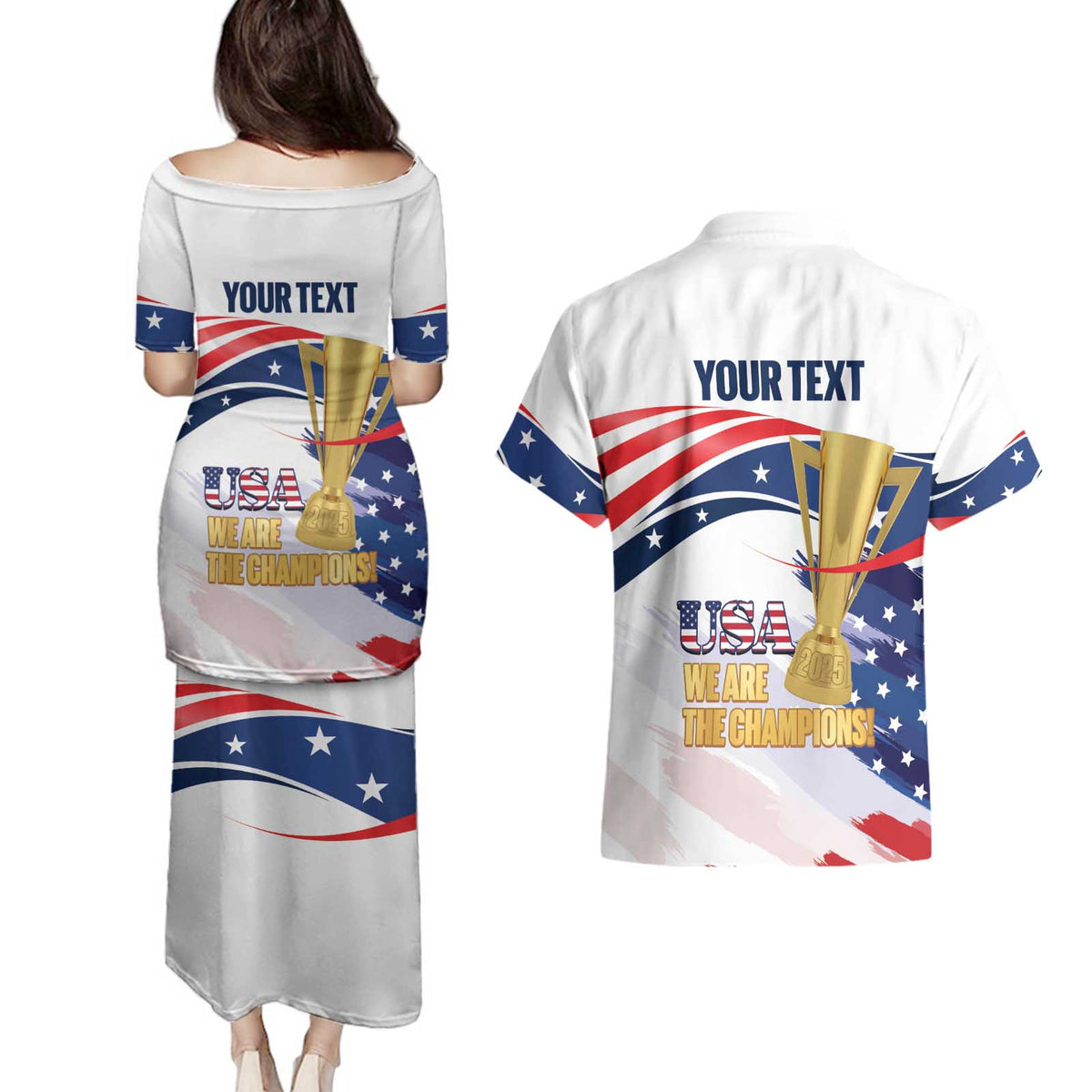 Personalized United States Soccer Couples Matching Puletasi and Hawaiian Shirt 2025 USA Champions - Wonder Print Shop