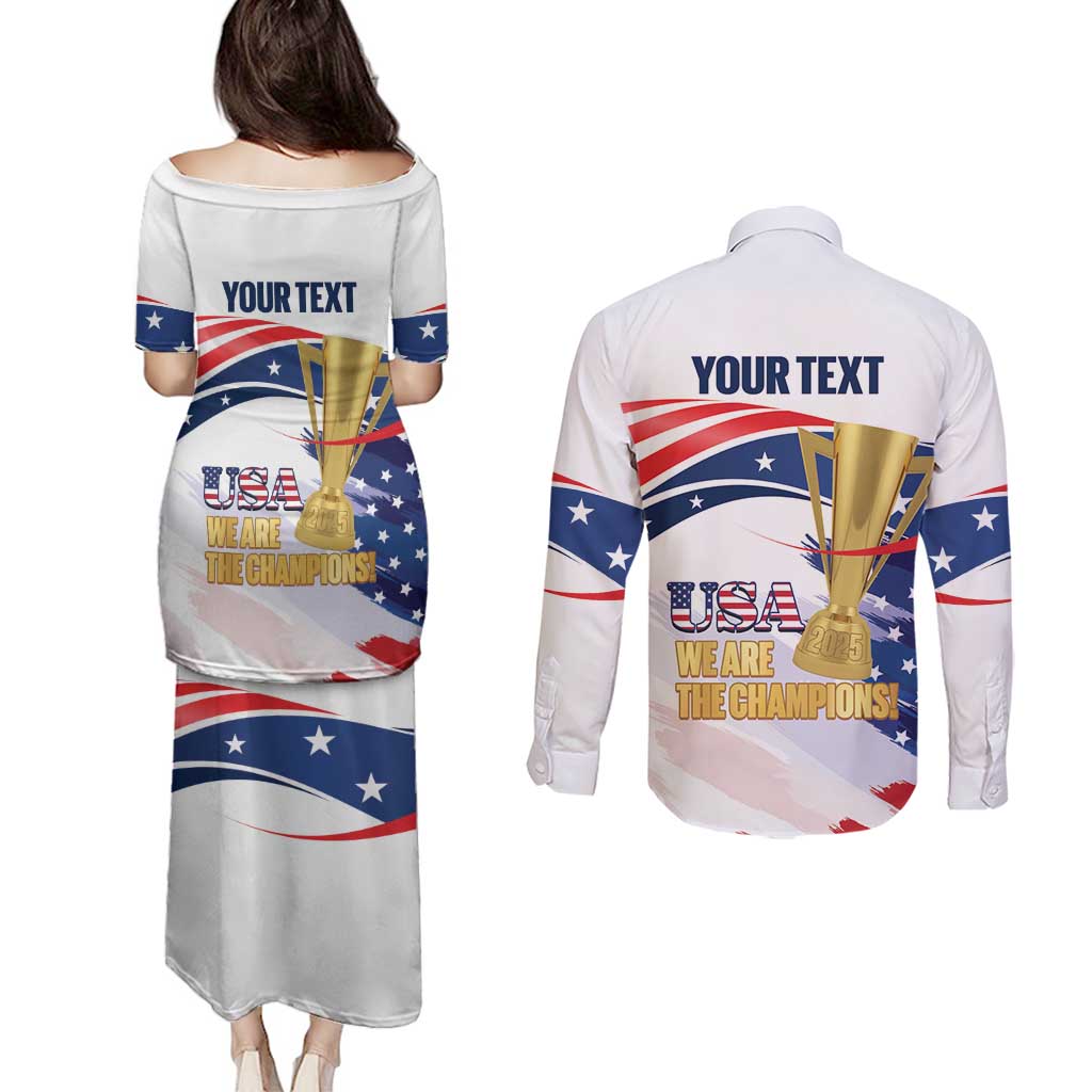 Personalized United States Soccer Couples Matching Puletasi and Long Sleeve Button Shirt 2025 USA Champions - Wonder Print Shop