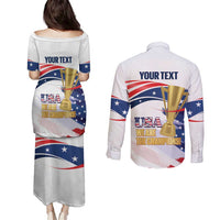 Personalized United States Soccer Couples Matching Puletasi and Long Sleeve Button Shirt 2025 USA Champions - Wonder Print Shop