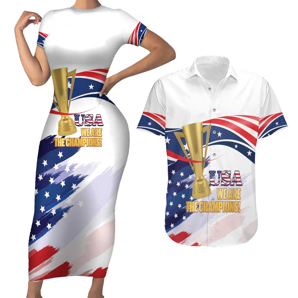 Personalized United States Soccer Couples Matching Short Sleeve Bodycon Dress and Hawaiian Shirt 2025 USA Champions - Wonder Print Shop
