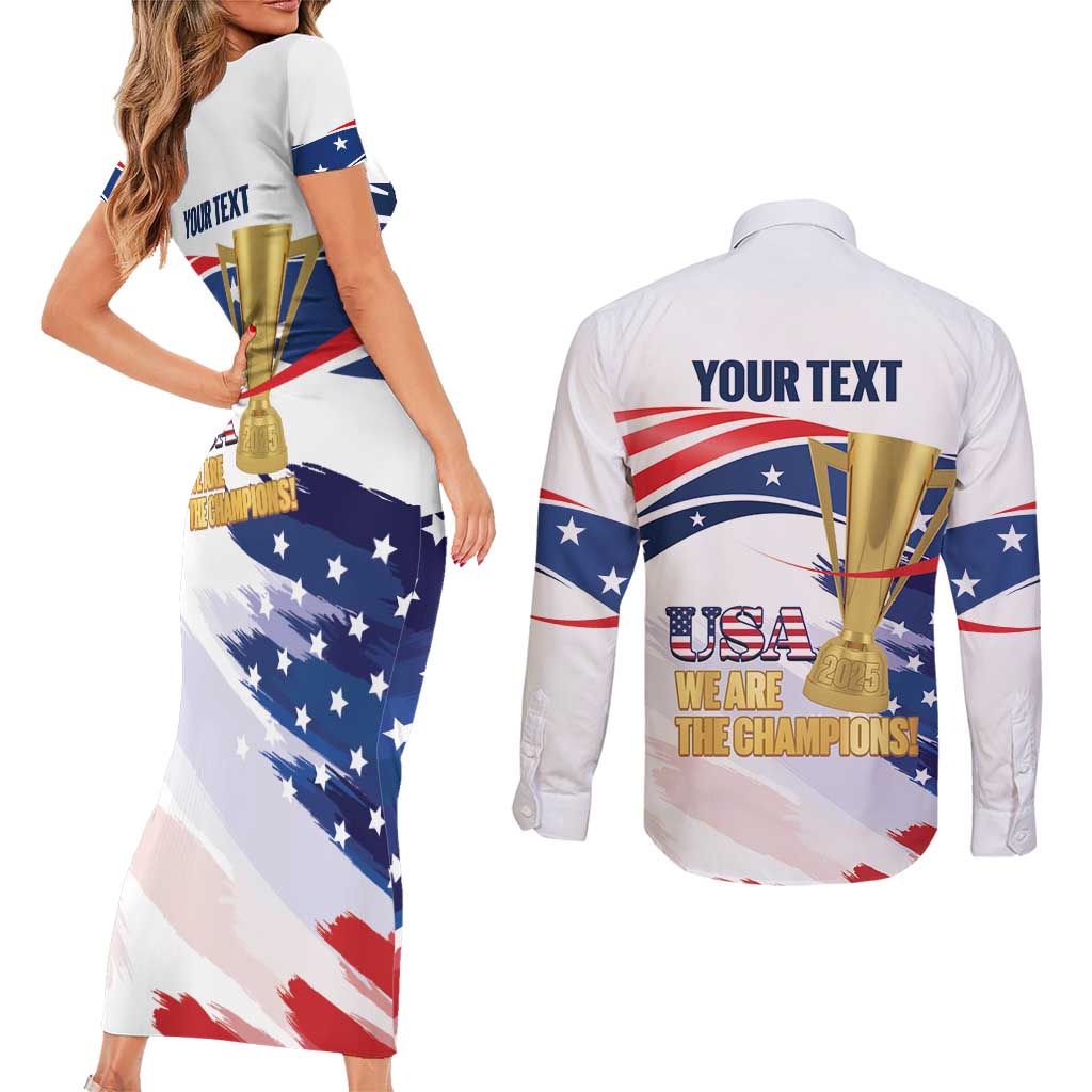 Personalized United States Soccer Couples Matching Short Sleeve Bodycon Dress and Long Sleeve Button Shirt 2025 USA Champions - Wonder Print Shop