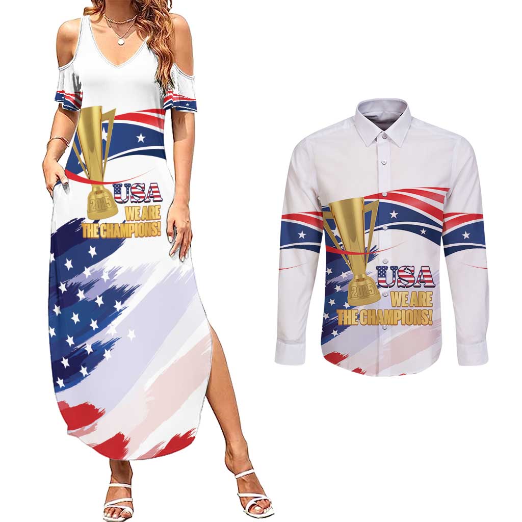 Personalized United States Soccer Couples Matching Summer Maxi Dress and Long Sleeve Button Shirt 2025 USA Champions - Wonder Print Shop