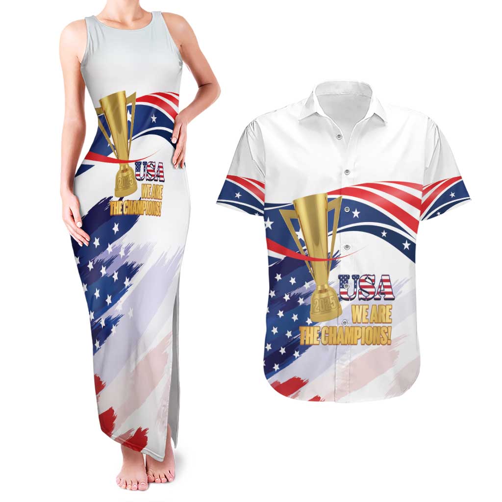 Personalized United States Soccer Couples Matching Tank Maxi Dress and Hawaiian Shirt 2025 USA Champions - Wonder Print Shop