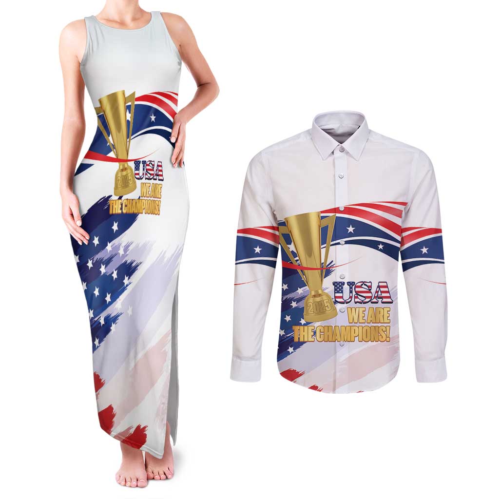 Personalized United States Soccer Couples Matching Tank Maxi Dress and Long Sleeve Button Shirt 2025 USA Champions - Wonder Print Shop