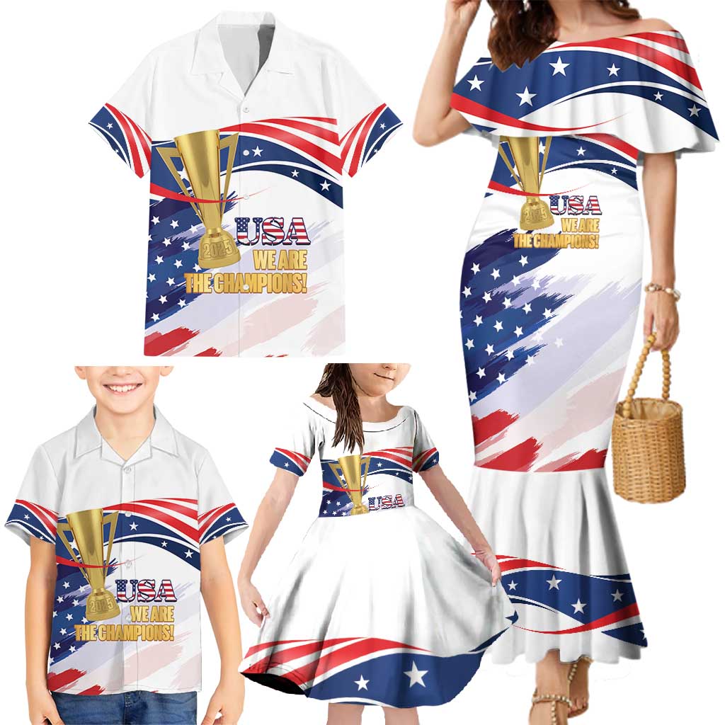 Personalized United States Soccer Family Matching Mermaid Dress and Hawaiian Shirt 2025 USA Champions - Wonder Print Shop