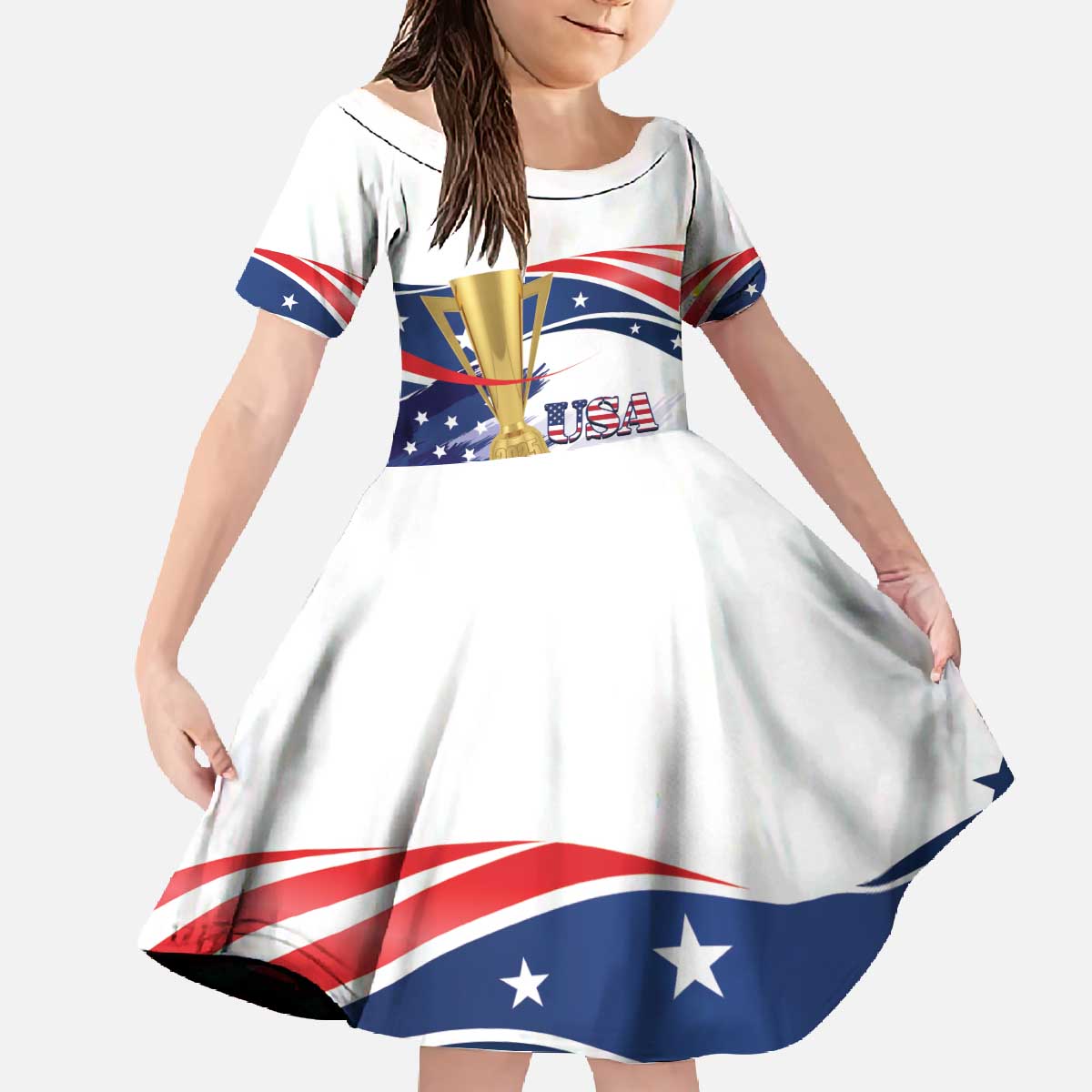 Personalized United States Soccer Family Matching Off The Shoulder Long Sleeve Dress and Hawaiian Shirt 2025 USA Champions - Wonder Print Shop