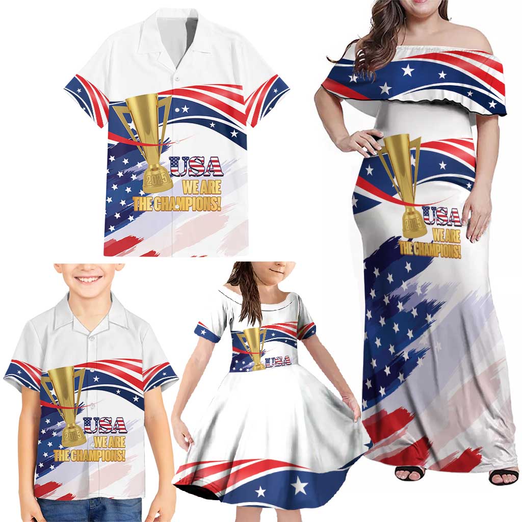Personalized United States Soccer Family Matching Off Shoulder Maxi Dress and Hawaiian Shirt 2025 USA Champions - Wonder Print Shop