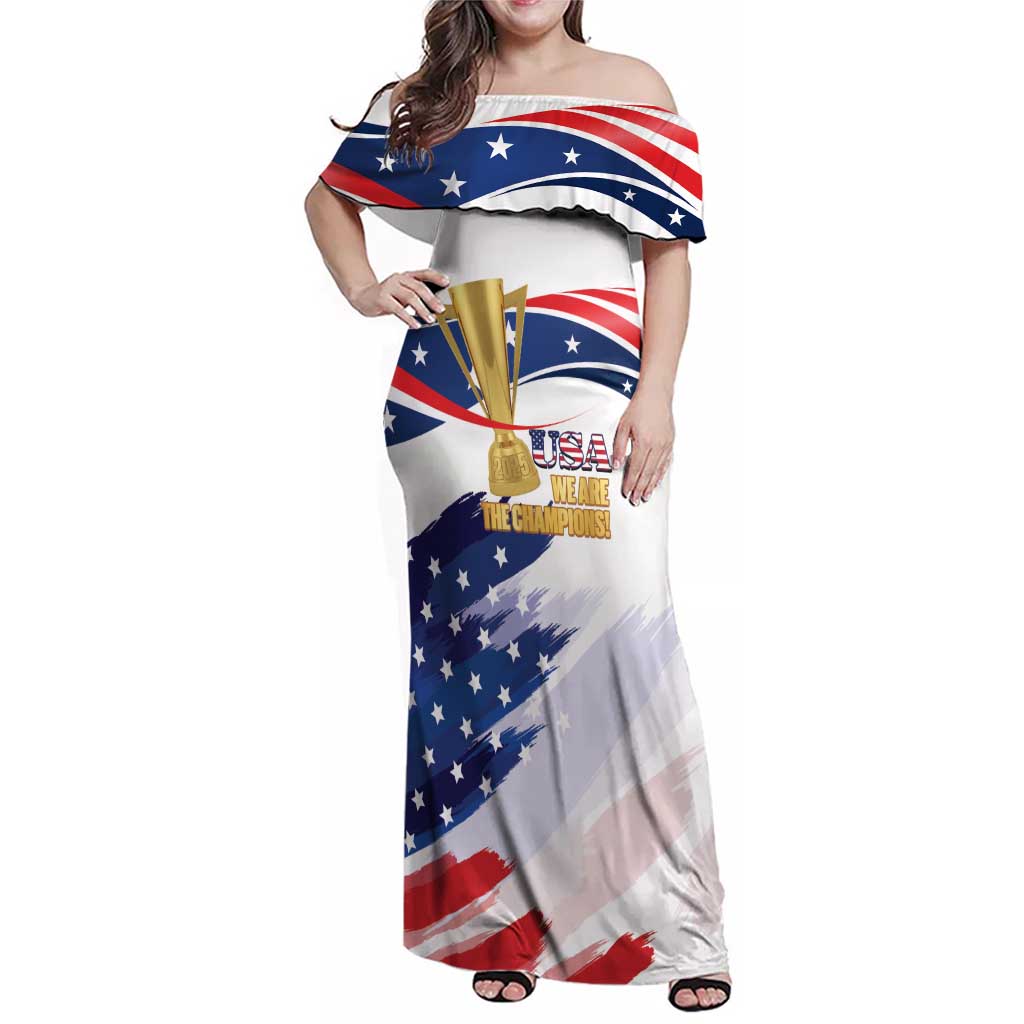 Personalized United States Soccer Family Matching Off Shoulder Maxi Dress and Hawaiian Shirt 2025 USA Champions - Wonder Print Shop