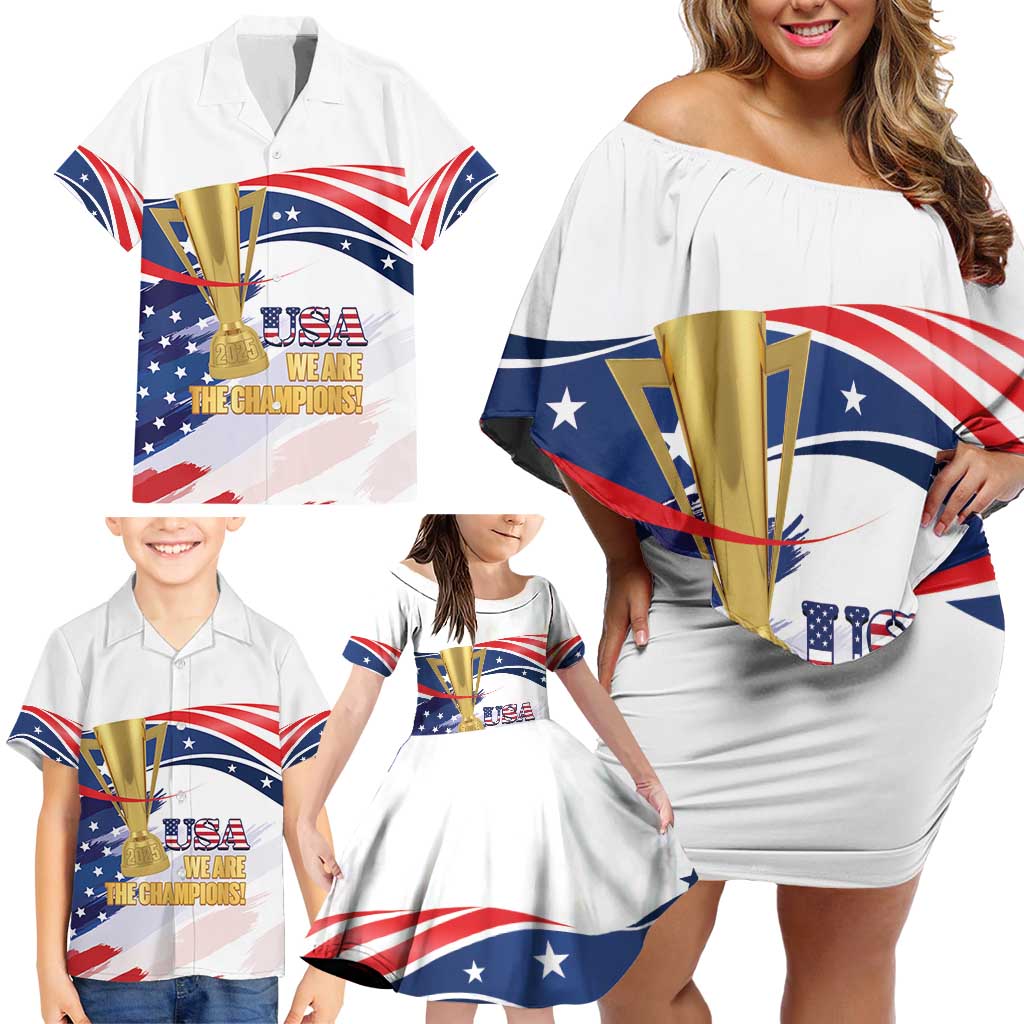 Personalized United States Soccer Family Matching Off Shoulder Short Dress and Hawaiian Shirt 2025 USA Champions - Wonder Print Shop