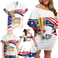 Personalized United States Soccer Family Matching Off Shoulder Short Dress and Hawaiian Shirt 2025 USA Champions - Wonder Print Shop