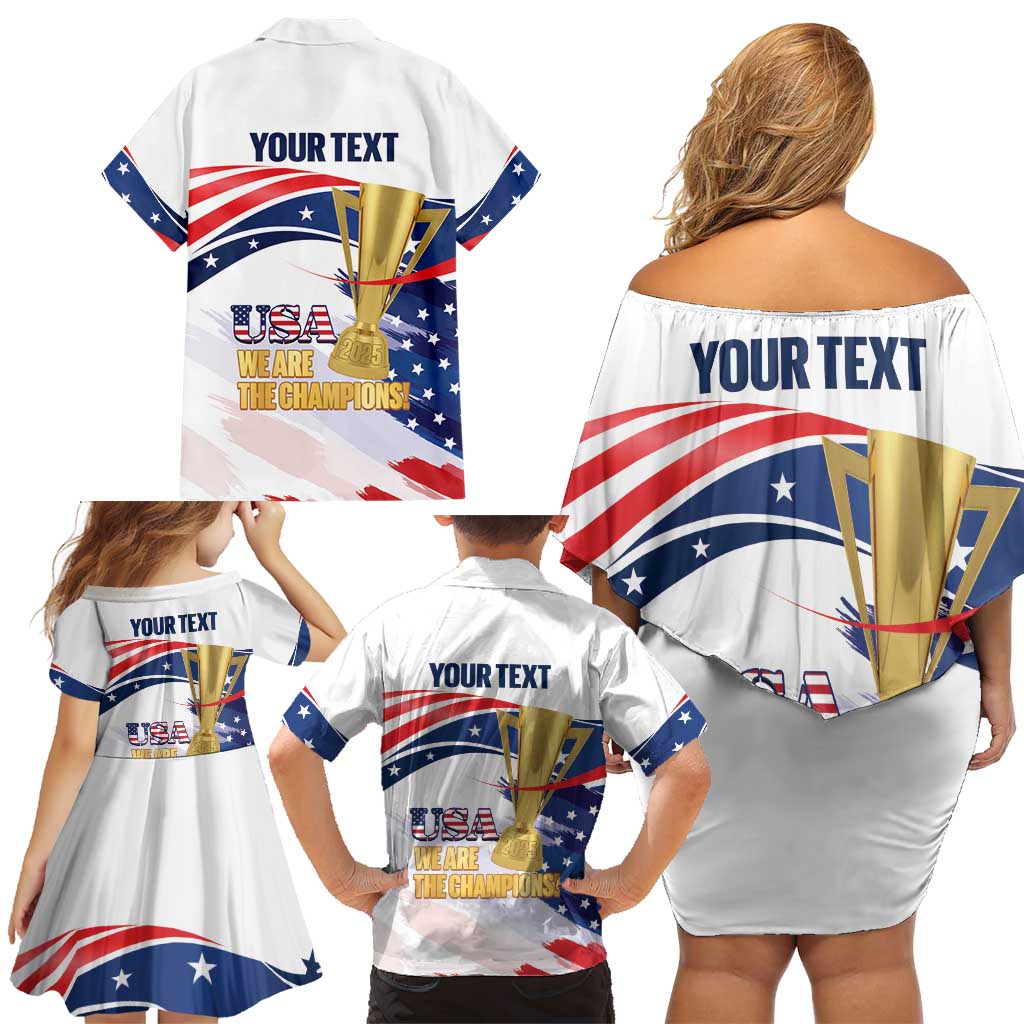 Personalized United States Soccer Family Matching Off Shoulder Short Dress and Hawaiian Shirt 2025 USA Champions - Wonder Print Shop