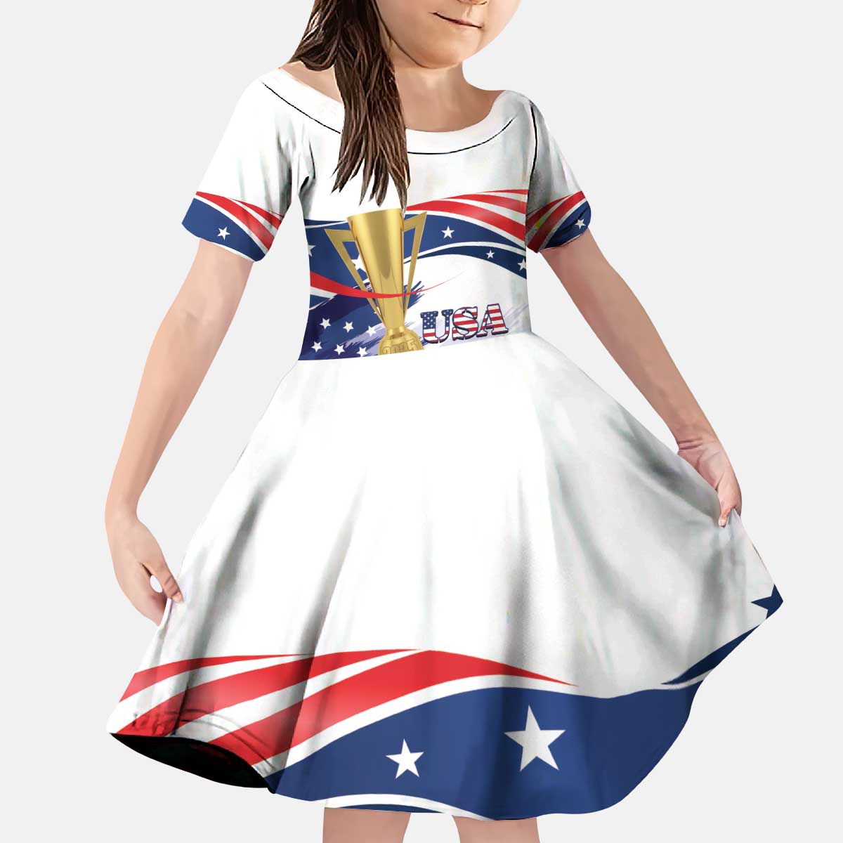 Personalized United States Soccer Kid Short Sleeve Dress 2025 USA Champions - Wonder Print Shop