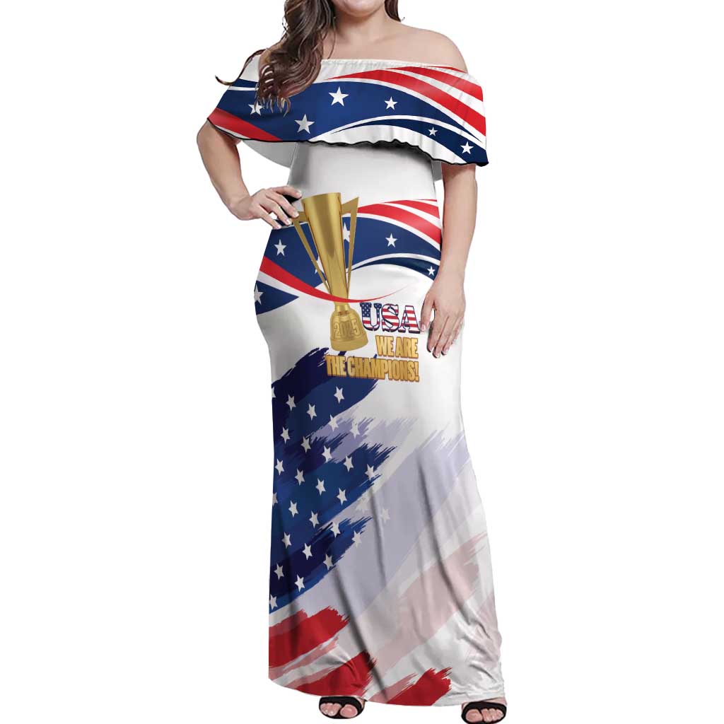Personalized United States Soccer Off Shoulder Maxi Dress 2025 USA Champions - Wonder Print Shop