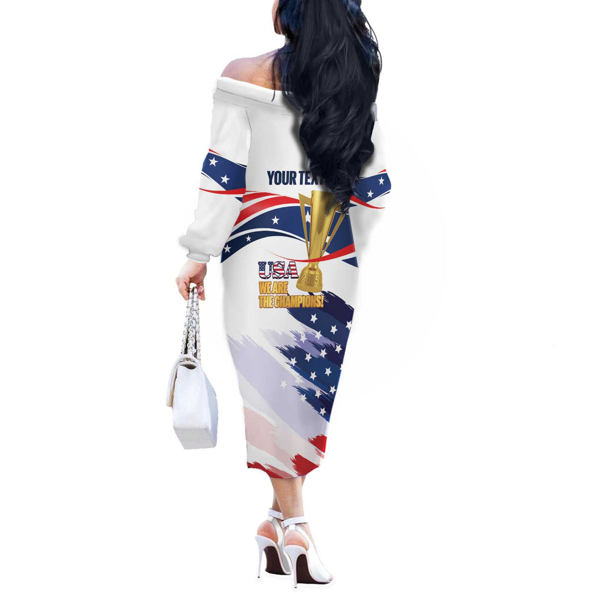 Personalized United States Soccer Off The Shoulder Long Sleeve Dress 2025 USA Champions - Wonder Print Shop