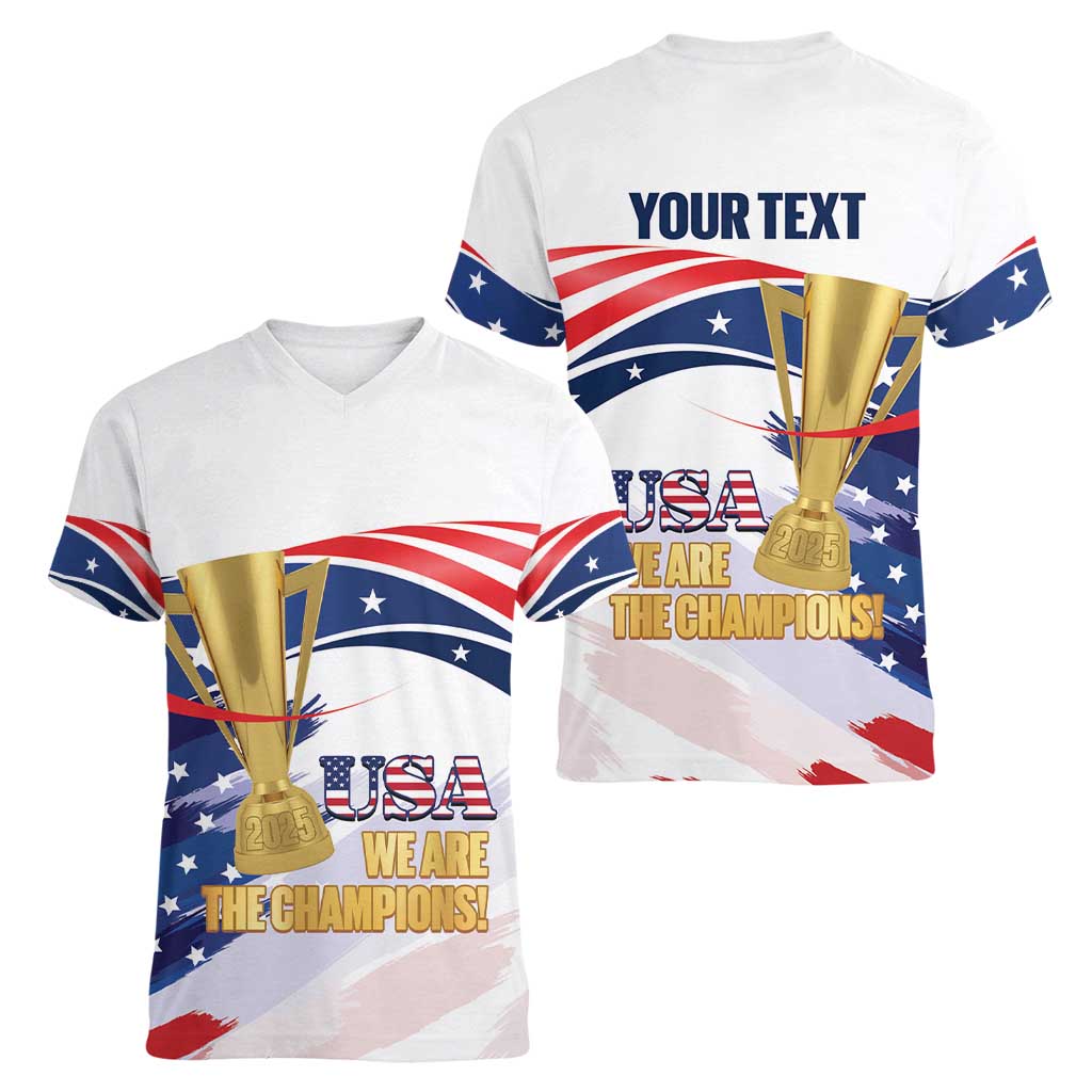 Personalized United States Soccer Women V-Neck T-Shirt 2025 USA Champions - Wonder Print Shop