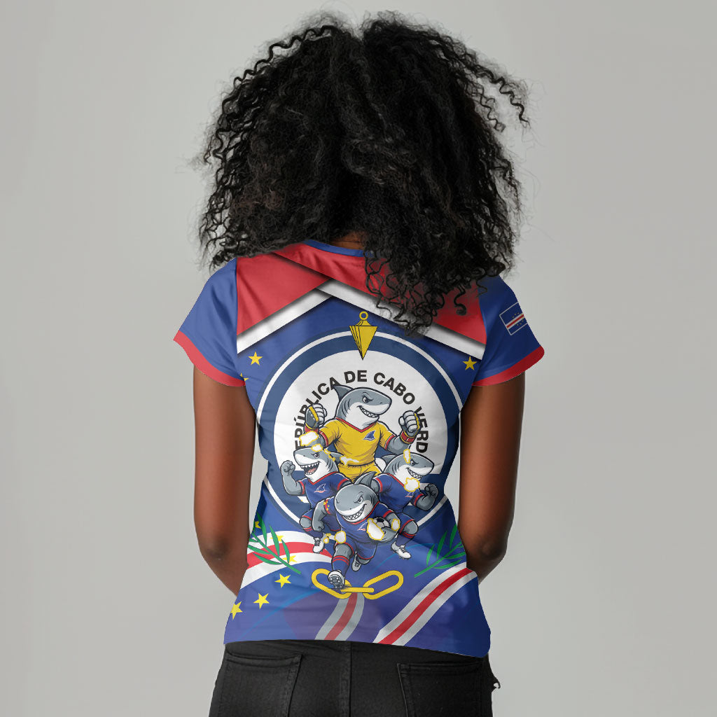 Cape Verde 2026 Football Women V-Neck T-Shirt Orgulho Tubaroes Azuis Make History