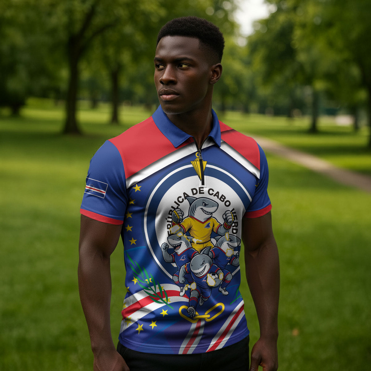 Cape Verde 2026 Football Zipper Polo Shirt Orgulho Tubaroes Azuis Make History